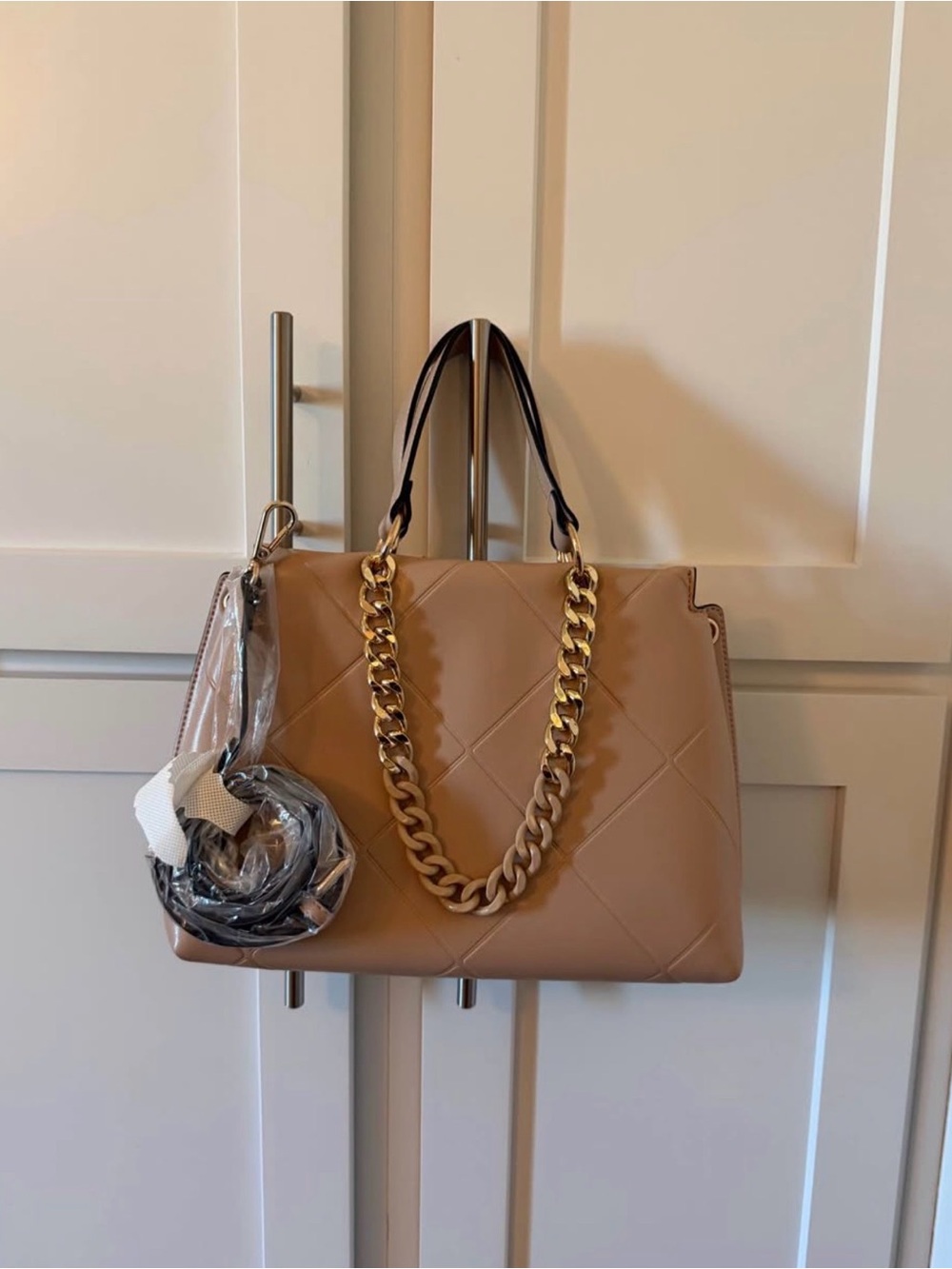 ALDO Tan Quilted Handbag with Gold Chain